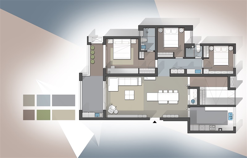 【于物设计】室内户型彩色平面图 商务分色