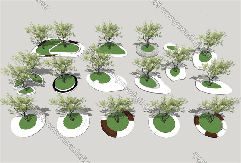 205现代树池座椅景观树池枯山水树池异形树池SU模型