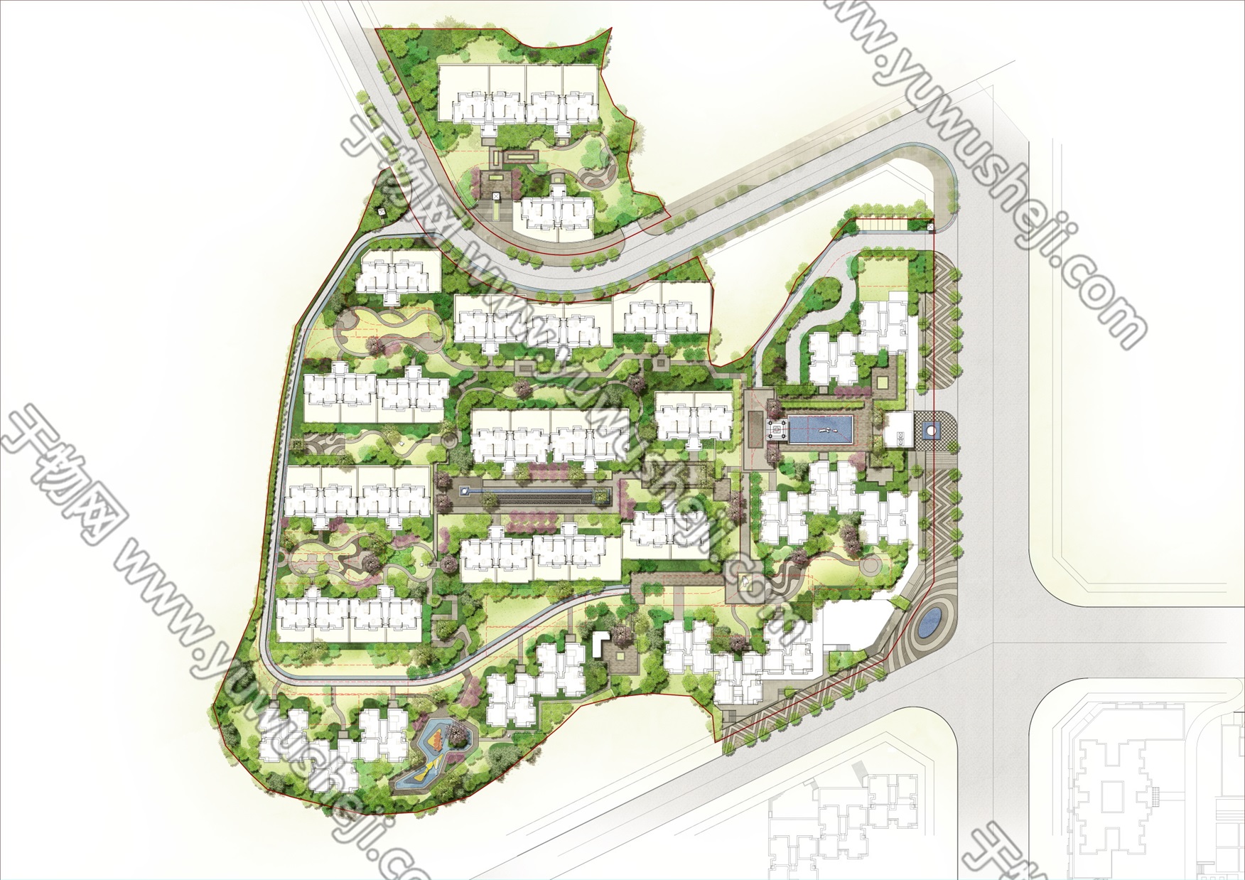 住宅地产景观建筑彩色平面图住宅小区总平